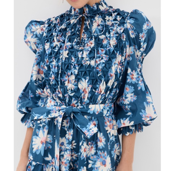 Horror Vacui Blue Fleur Dress, Size M, Like New - Picture 4 of 12